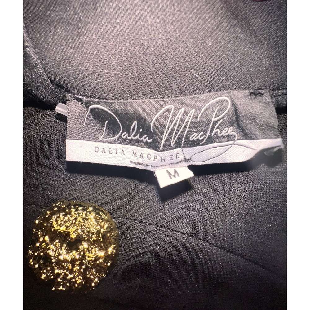 DALIA MACPHEE Black Midi Dress Gold Button Oversized Bow Mock Neck Long Sleeve M - Picture 8 of 10
